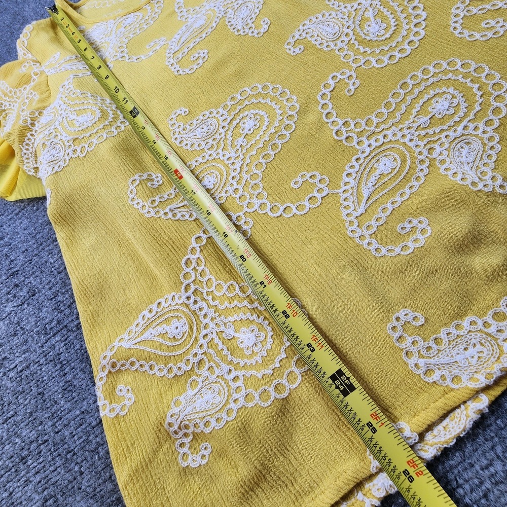 Forgotten Grace 1X Yellow Paisley Embroidered Ruffle Mesh Flowy Boho Top Shirt - Picture 10 of 11